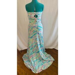 Felicity & Coco multi color maxi dress with train. Size medium